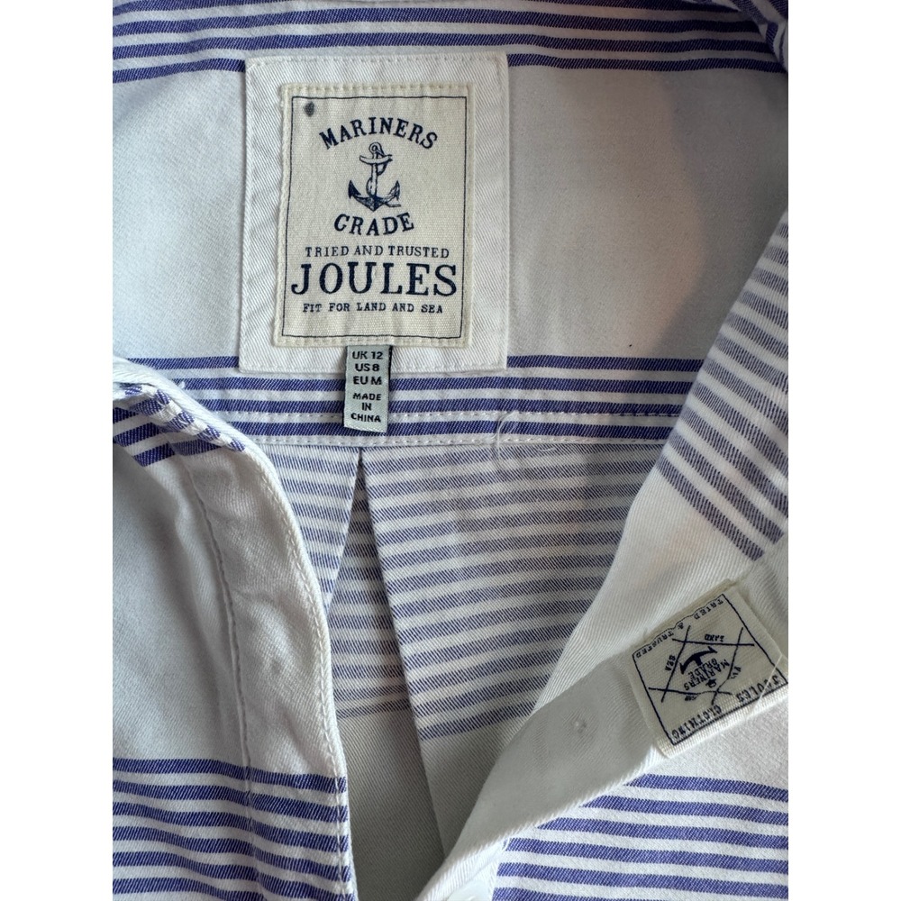 Joules Clovelly Striped Rugby Shirt Blue White Cotton Mariners Grade Womens 8 - Picture 2 of 11